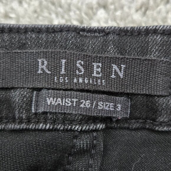 Risen Black Skinny Jeans Women's High Rise Distressed Knee Tight Look Size 26 - Picture 7 of 9